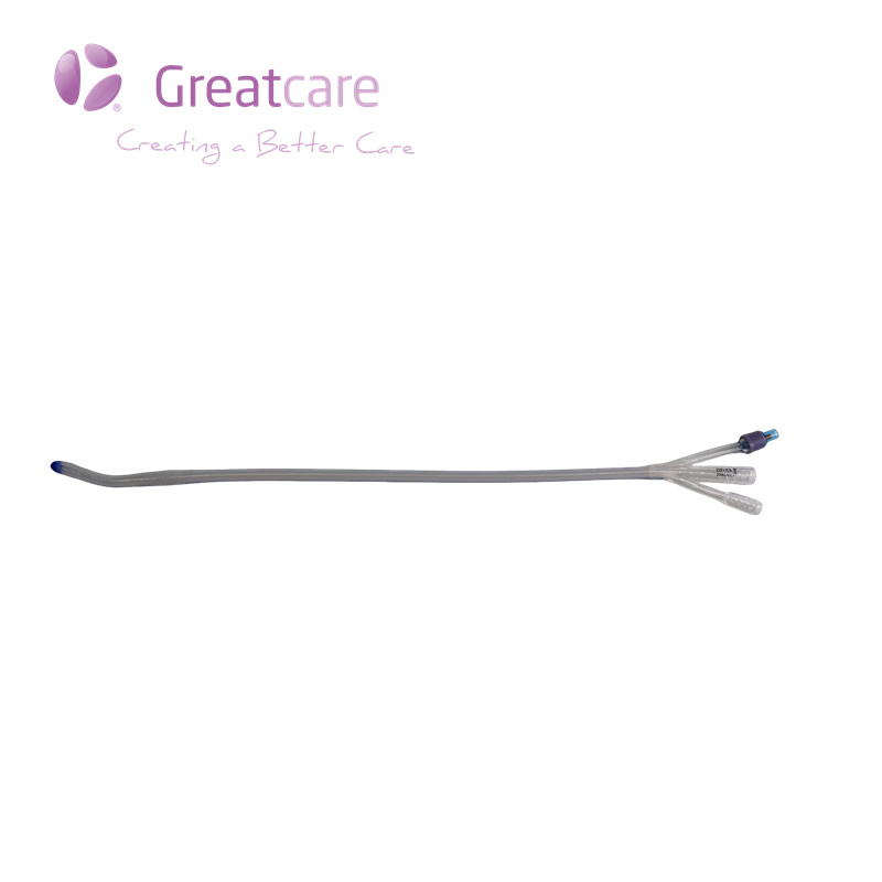 Triple-Lumen Silicone Foley Catheter with Mercier Tip